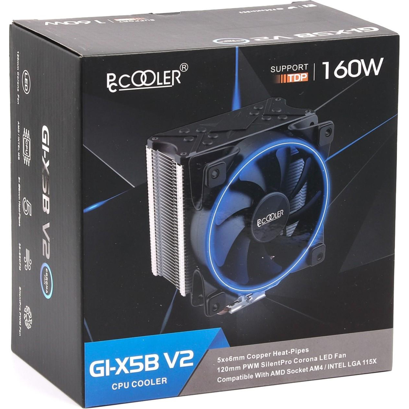 Кулер для процесора PcCooler GI-X5B V2 Blue, Intel: 2066/2011/1150/1151/1155/1156/775, AMD: AM2/AM2+/ (GI-X5B V2) Б/в,U1