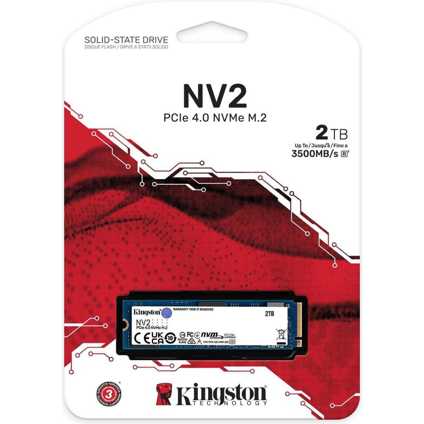 Накопичувач SSD Kingston SSD 2TB NV2 M.2 2280 PCIe Gen 4x4 3D NAND, Retail (SNV2S/2000G#)