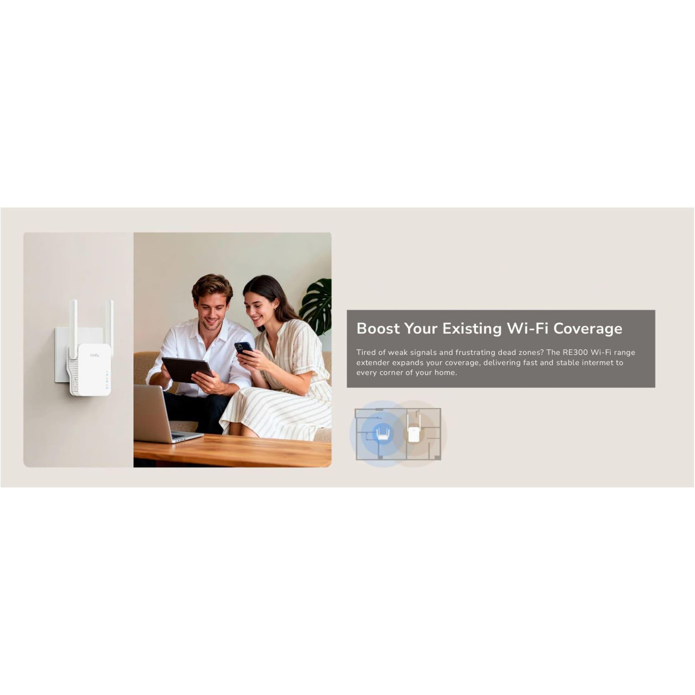 Точка доступу Cudy RE300, N300 WiFi Mesh Repeater (RE3001)