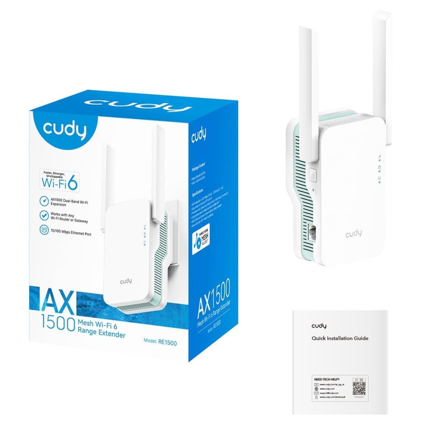 Точка доступа Cudy Wi-Fi сигналу RE1500, AX1500 Wi-Fi 6 Mesh Repeater (RE1500)