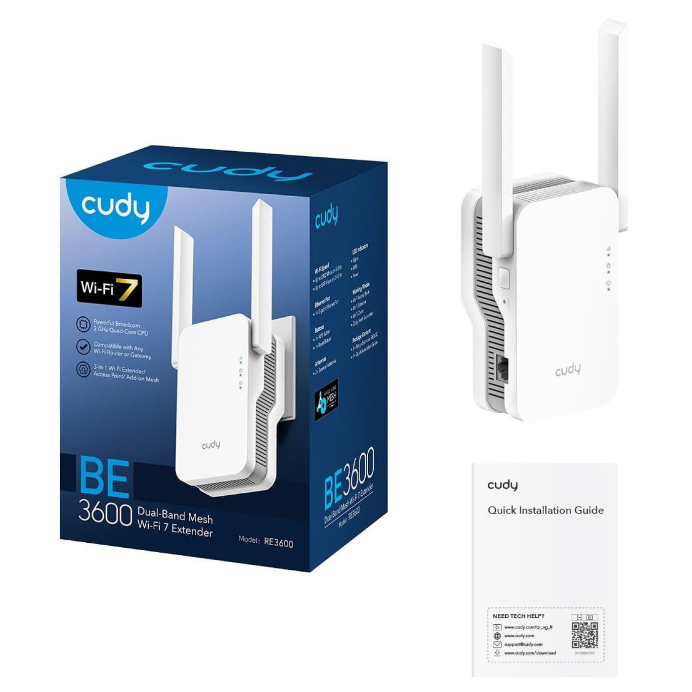 Точка доступа Cudy Wi-Fi сигналу RE3000, BE3600 WiFi 7 Mesh Repeater (RE3600)