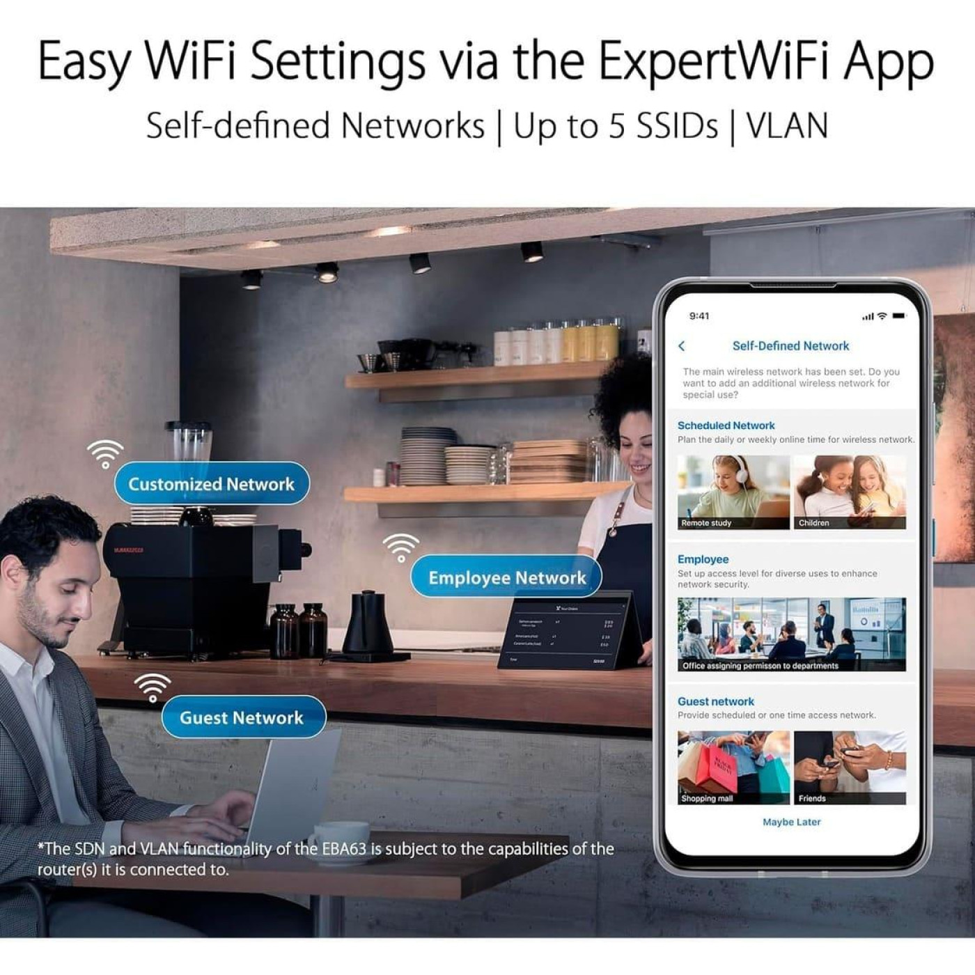 Точка доступа ASUS ExpertWIFI EBA63 AX3000, 1xGE LAN, PoE, MESH (90IG0880-MO3C00)