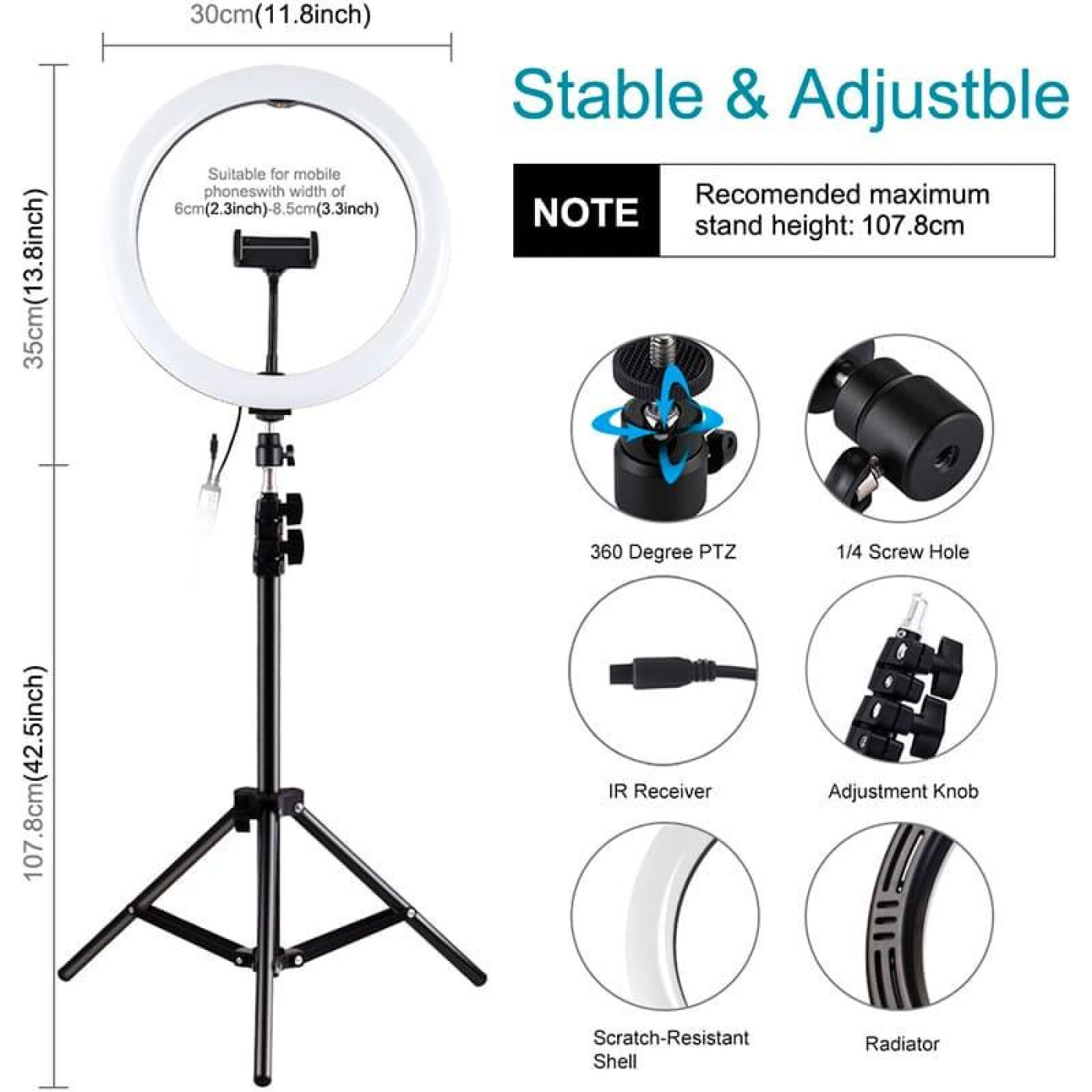 Кильцева LED лампа Puluz PKT3050EU 12