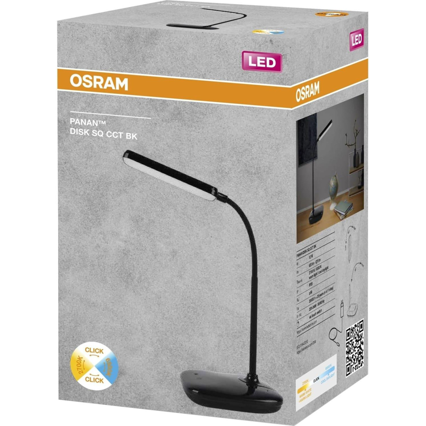 Лампа настільна OSRAM Panan DISK SQ 12W 3000К 4000К 6500К  з димером, чорний