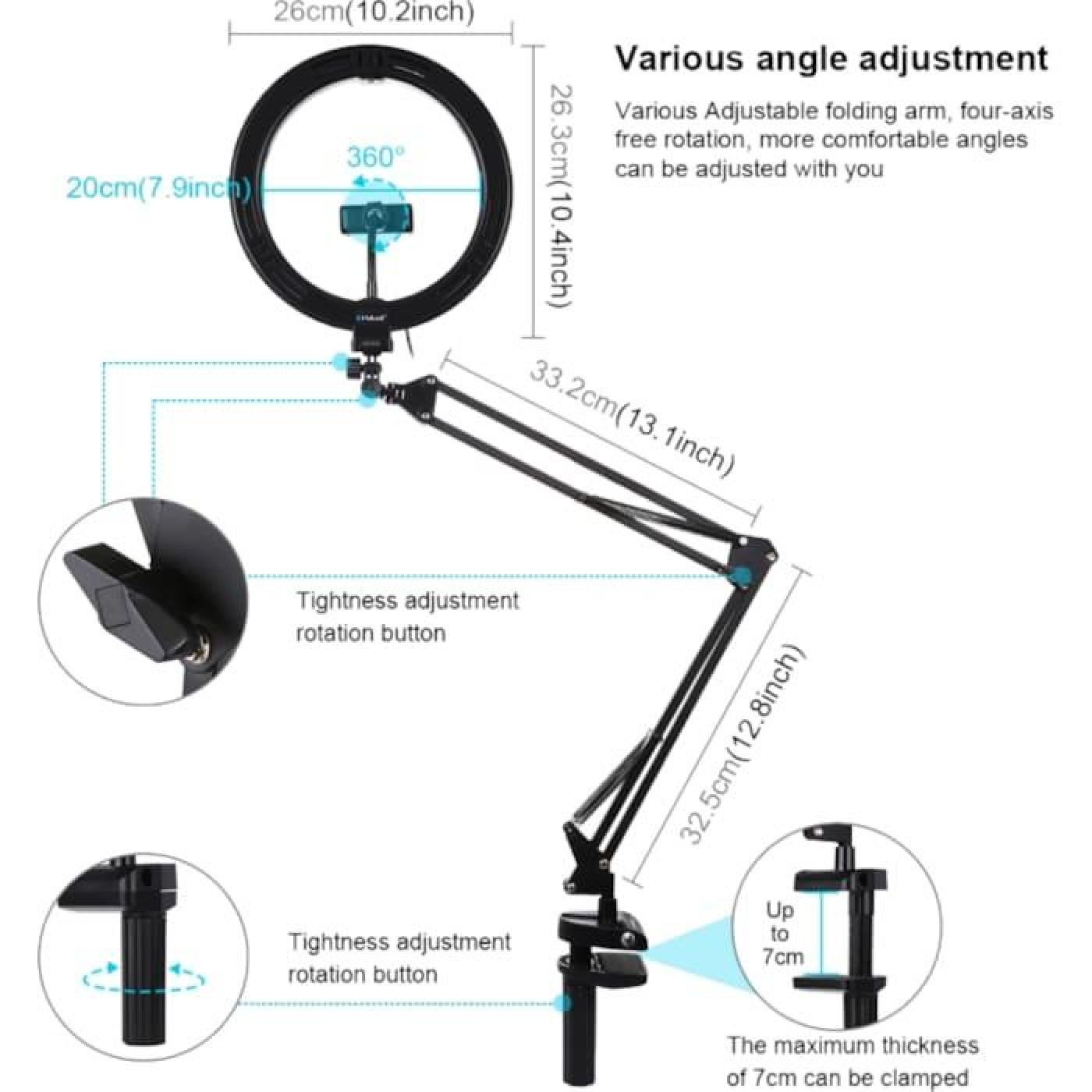 Кильцева USB LED лампа Puluz PKT3090B 10,2