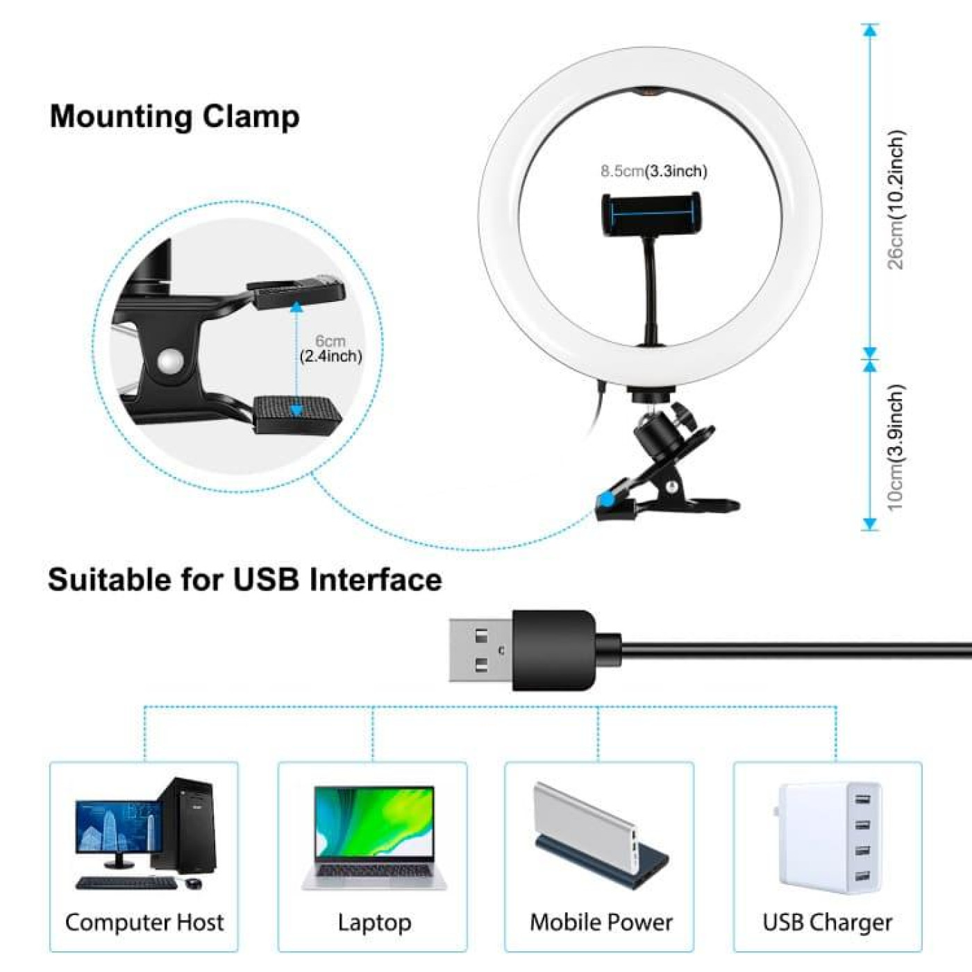 Кільцева USB LED лампа Puluz PKT3126B 10.2
