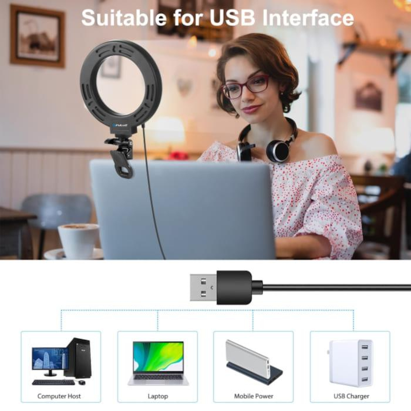 Кільцева USB LED лампа Puluz PU568B 6.2