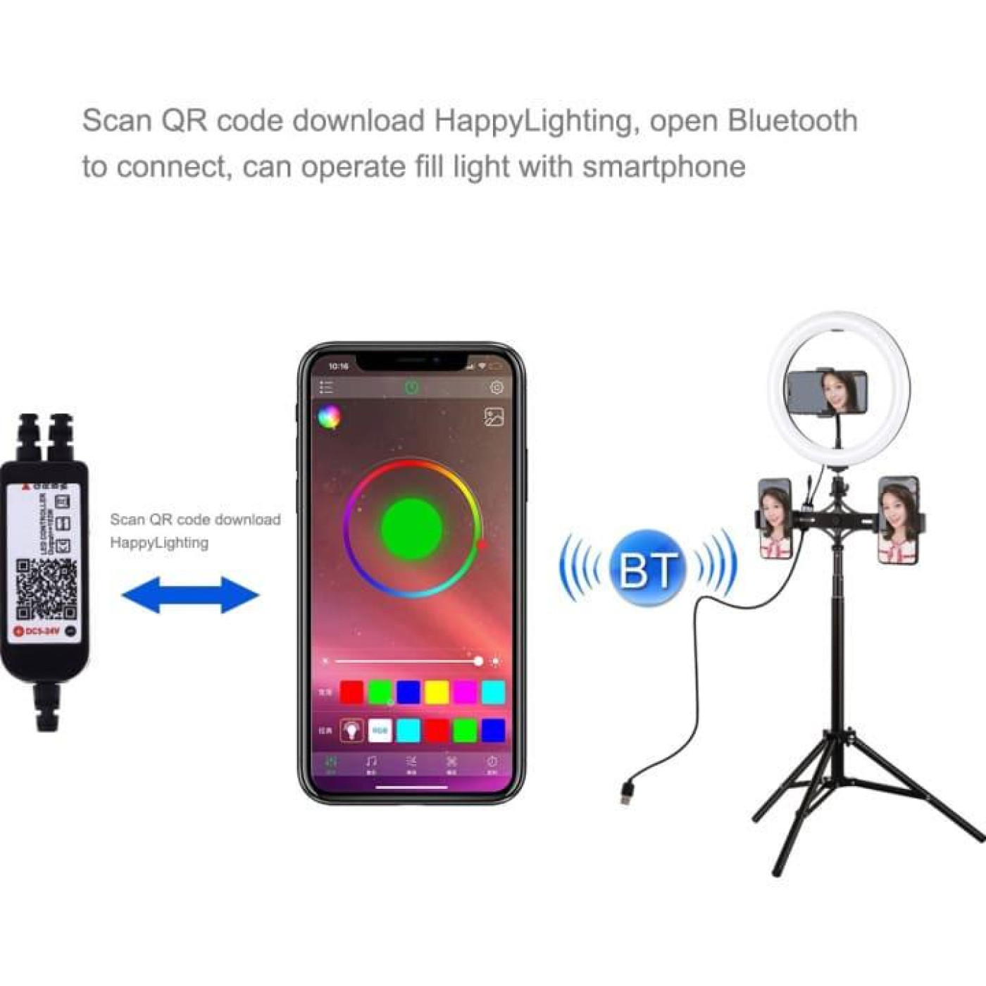 Кільцева USB RGBW LED лампа Puluz PKT3055B 10.2