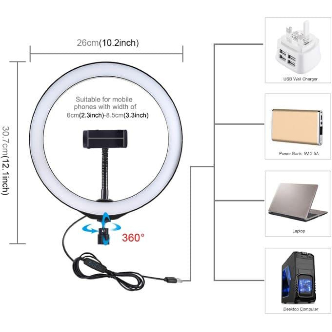 Кольцевая USB LED лампа Puluz PKT3039 10.2