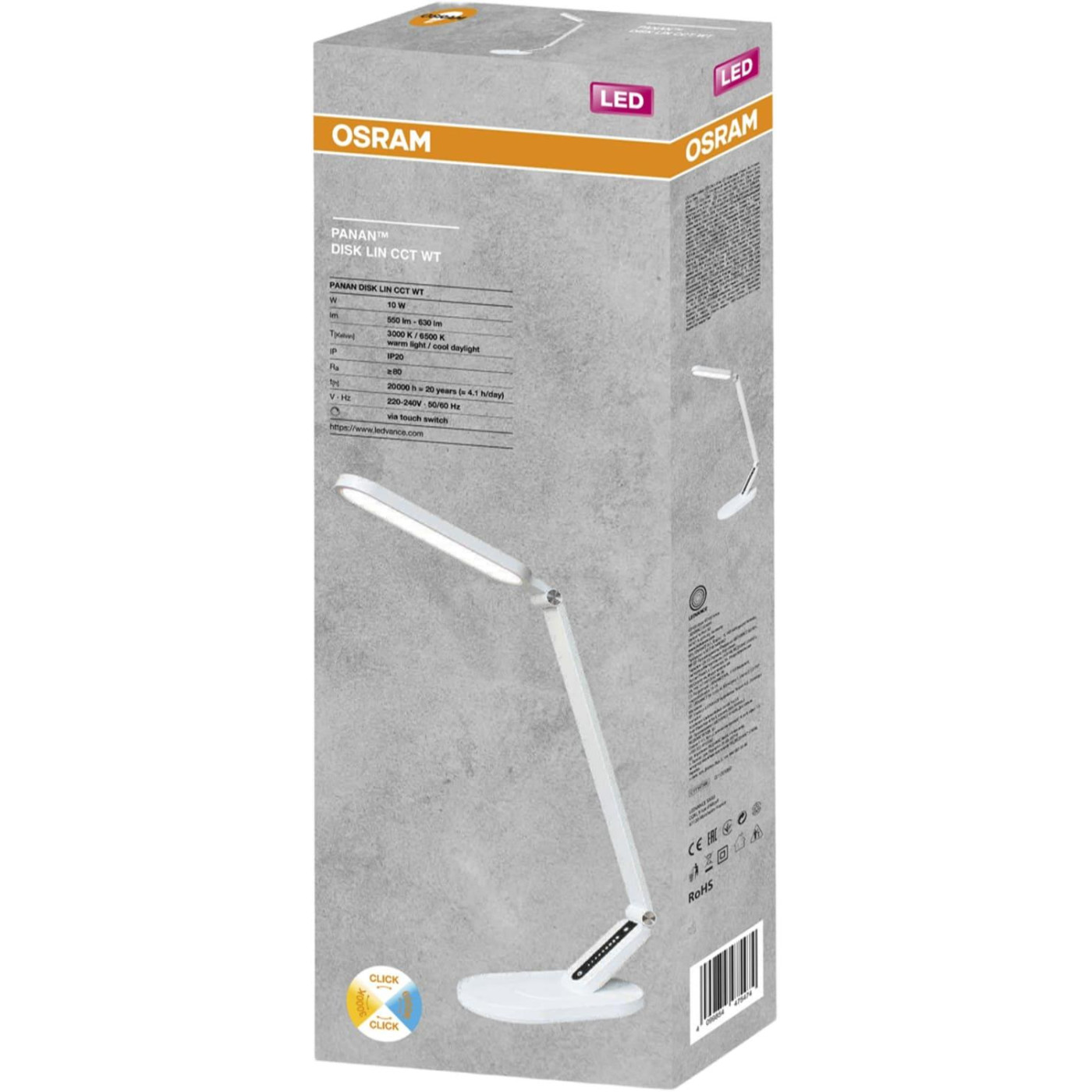 Настольная лампа OSRAM Panan DISK LIN 10W 3000К 4000К 6500К з димером Билий (4099854363764)