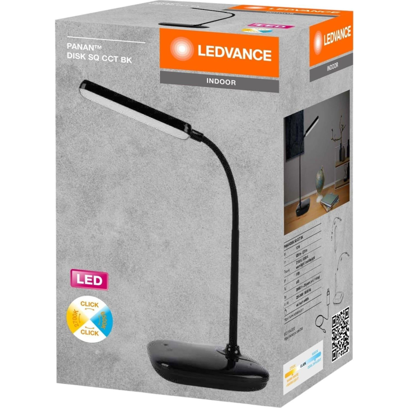 Настольная лампа OSRAM Panan DISK SQ 12W 3000К 4000К 6500К з димером Чорний (4099854363665)