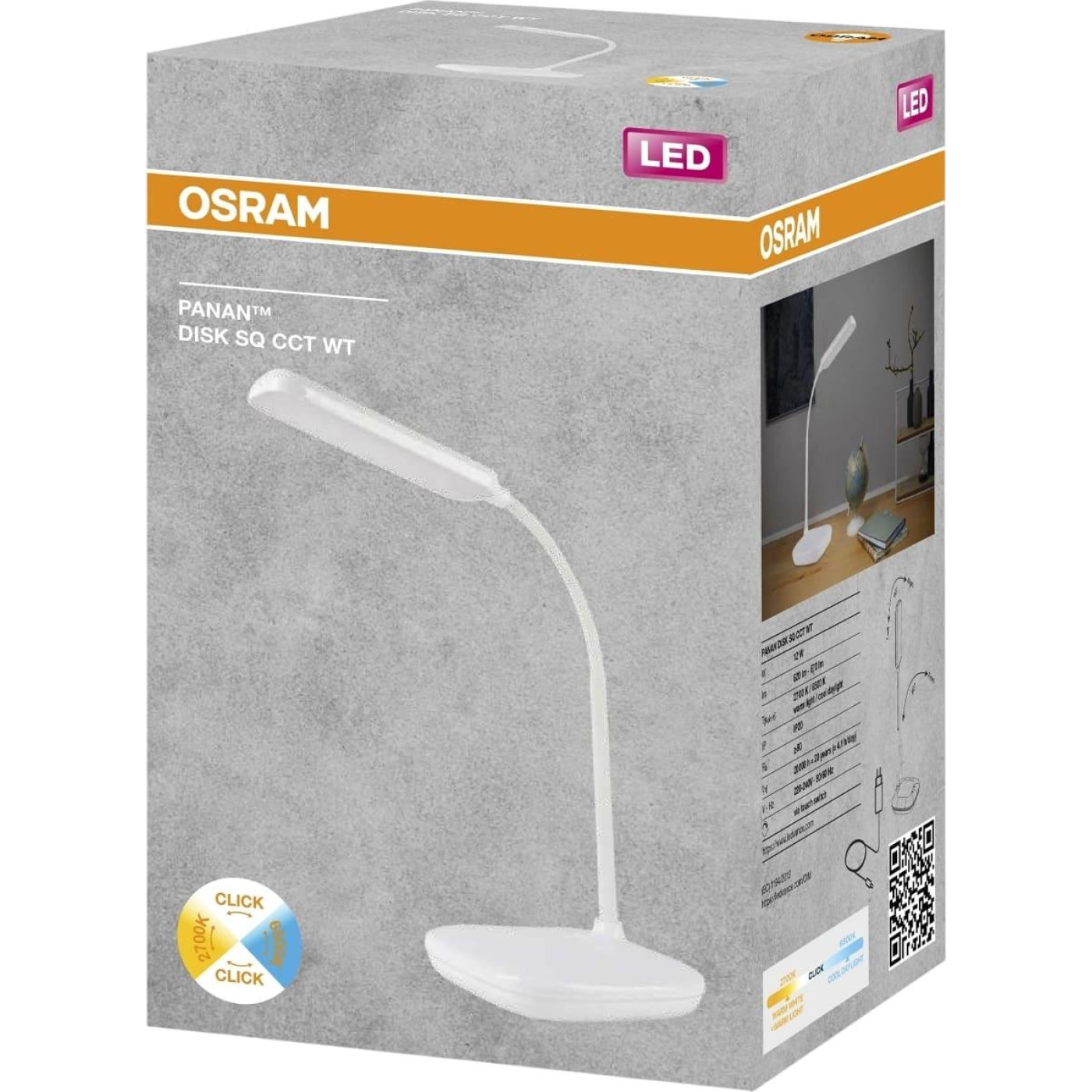Настільна лампа OSRAM Panan DISK SQ 12W 3000К 4000К 6500К з димером Білий (4099854475177)
