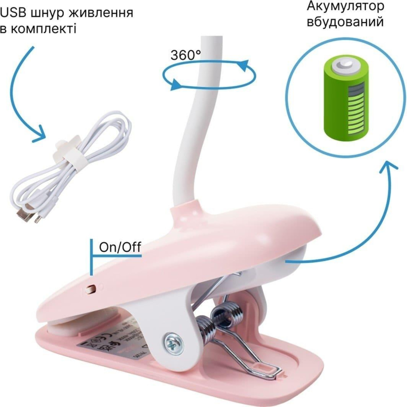 Настольная лампа Philips Donutclip 3Вт 4000K 1200мАг USB-A рожевий (929003179607)