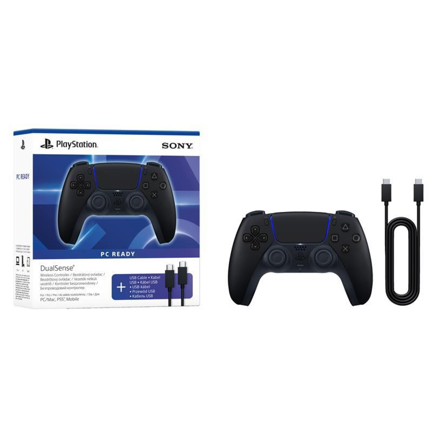 Геймпад Sony DualSense for PS5 Midnight Black + кабель USB-C (PC Ready) (1000051651)