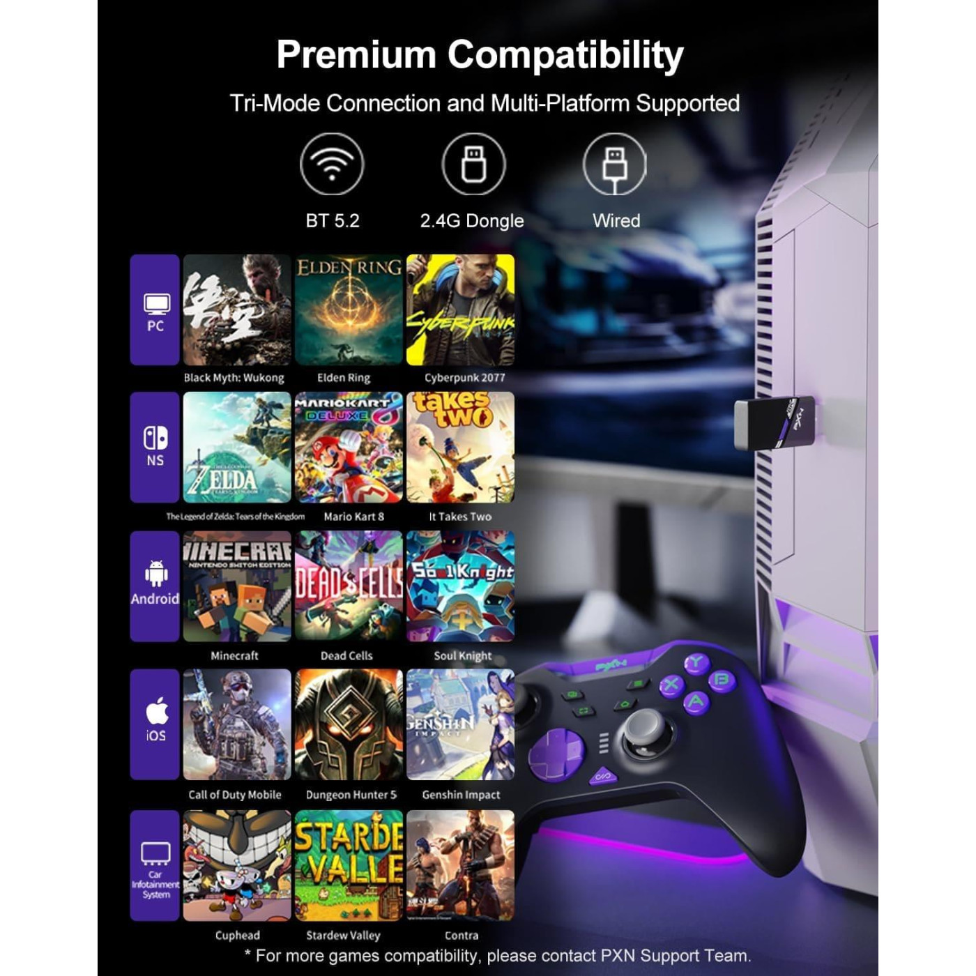Геймпад PXN P5 8K Wireless (6948052903723) Black/Purple (G-000003837)