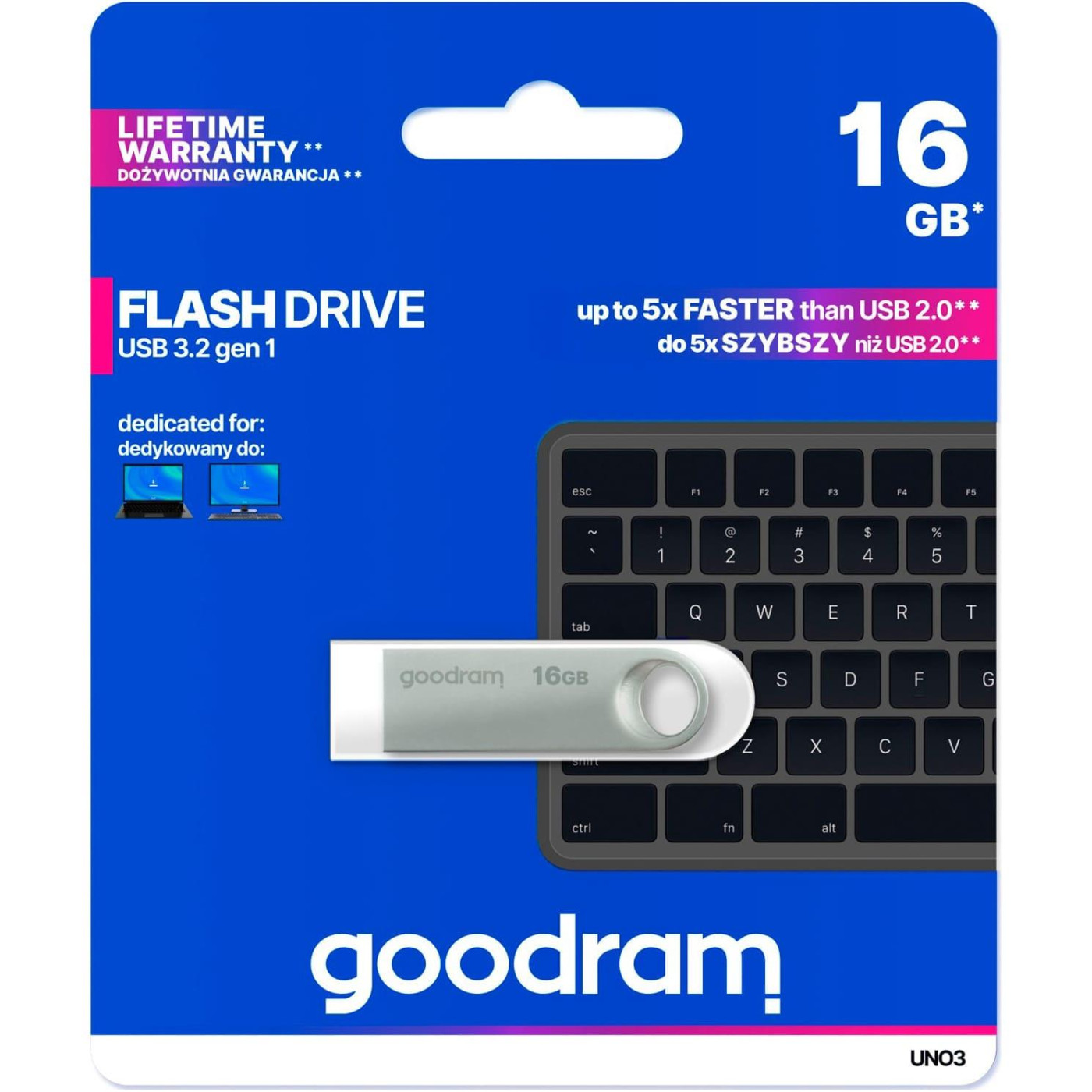 Флеш-накопитель GoodRam 16GB UNO3 SILVER Metal 60R/20W USB 3. 2 Gen 1 UNO3-0160S0R11 (UNO3-0160S0R11)
