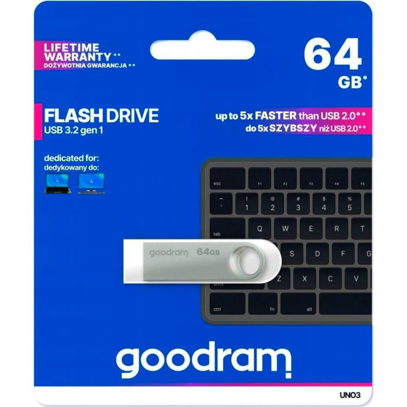 Флеш-накопитель GoodRam 64GB UNO3 SILVER Metal 60R/20W USB 3. 2 Gen 1 UNO3-0640S0R11 (UNO3-0640S0R11)