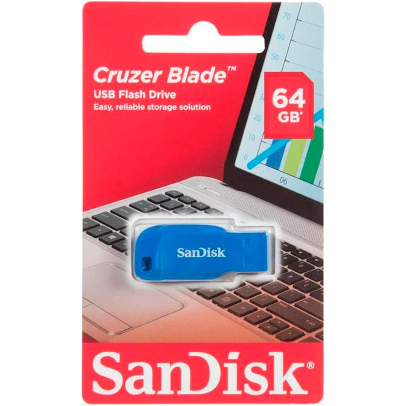 Flash SanDisk USB 2.0 Cruzer Blade 64Gb Electric Blue