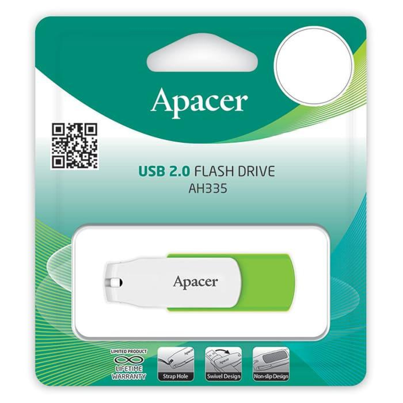 Флеш-накопичувач Apacer USB 64GB AH335 White/Green (AP64GAH335G-1)