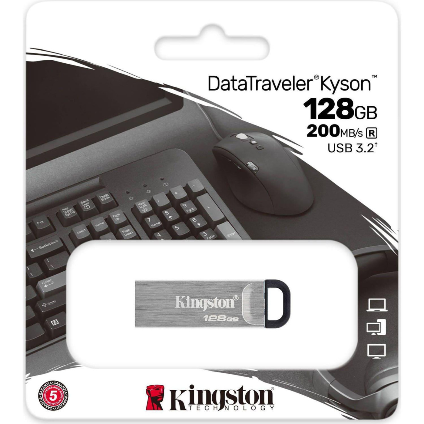 Флеш-накопитель Kingston USB3.2 128GB DataTraveler Kyson Silver/Black (DTKN/128GB)