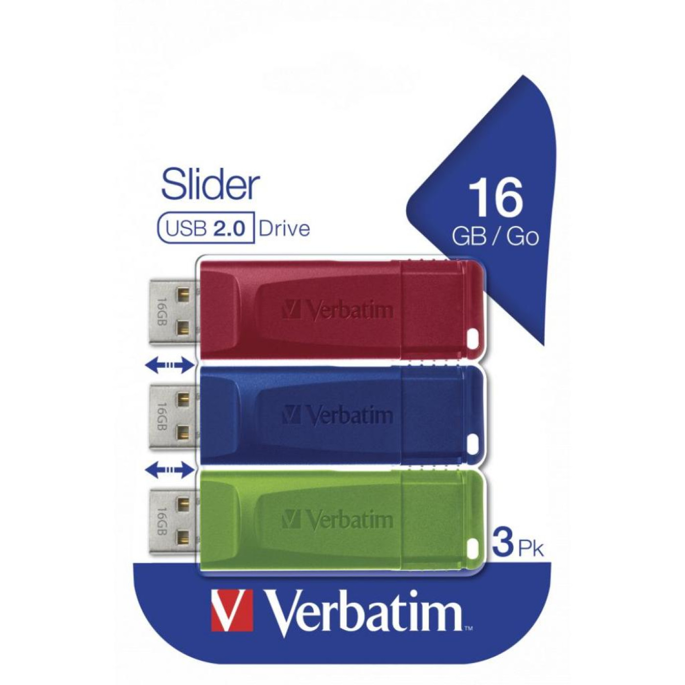 Флеш-накопичувач Verbatim USB флеш накопичувач 3x16GB Slider Red/Blue/Green USB 2.0 (49326)