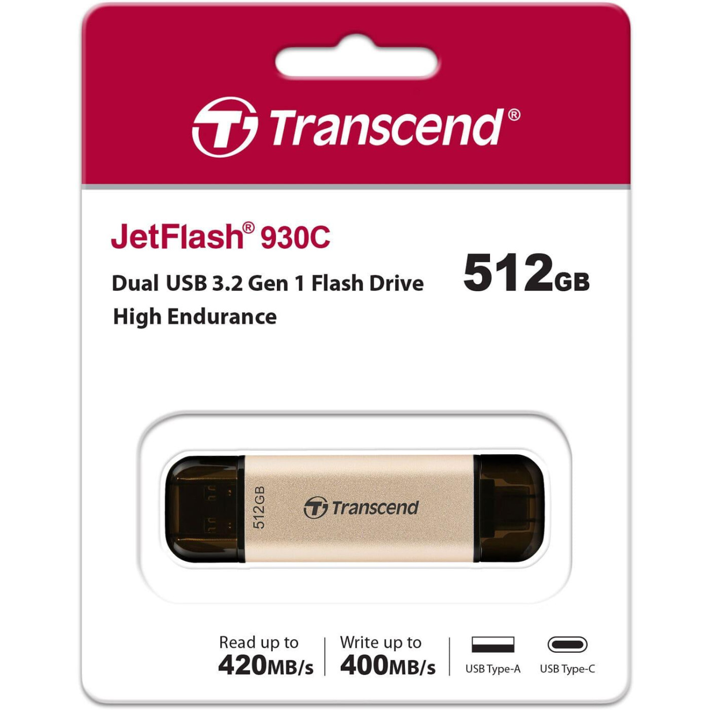 Флеш-накопитель Transcend USB флеш накопичувач 512GB JetFlash 930C Gold-Black USB 3.2/Type-C (TS512GJF930C)