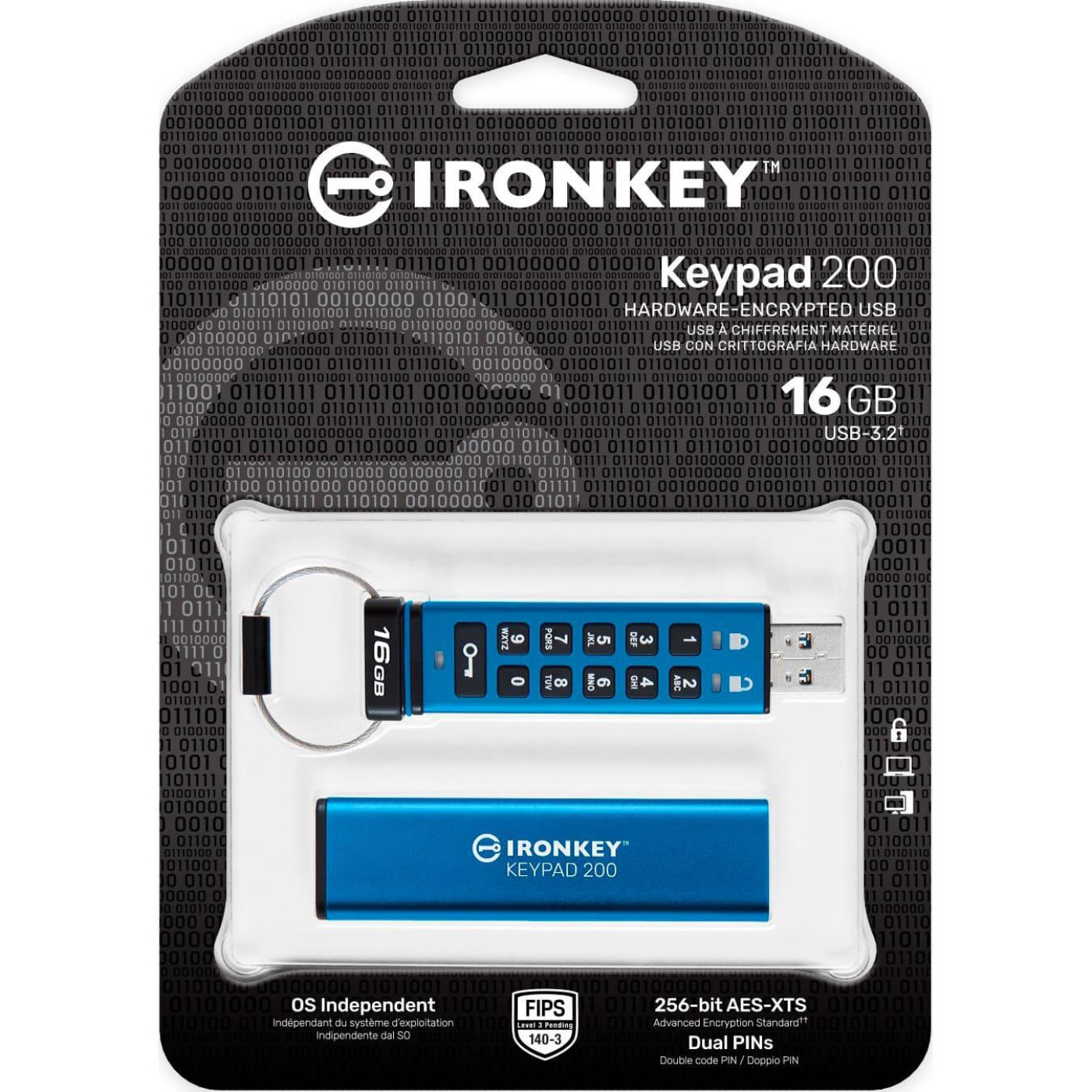 Флеш-накопичувач USB3.2 16GB Kingston IronKey Keypad 200 Type-A Blue (IKKP200/16GB)
