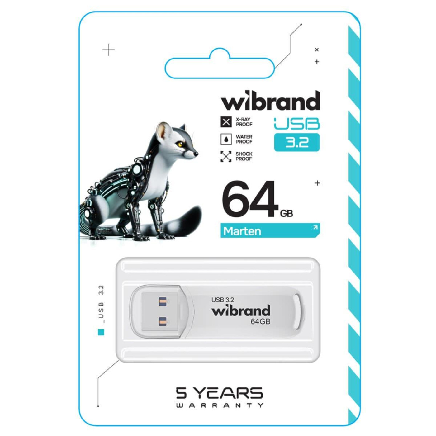 Флеш-накопитель Wibrand Flash USB 3.2 Gen1 Marten 64GB White (WI3.2/MA64P10W)
