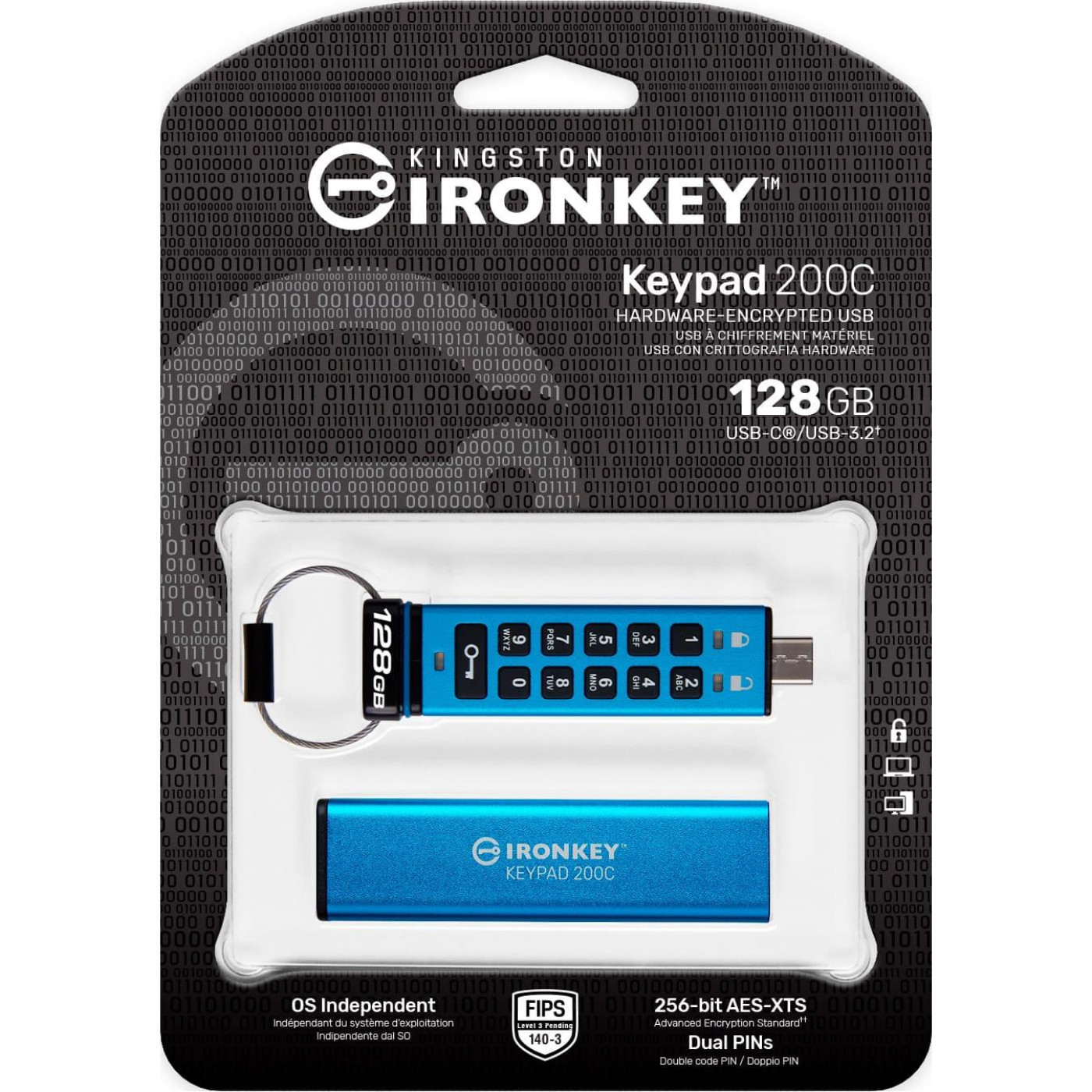 Флеш-накопичувач USB3.2 128GB Kingston IronKey Keypad 200 Type-C Blue (IKKP200C/128GB)