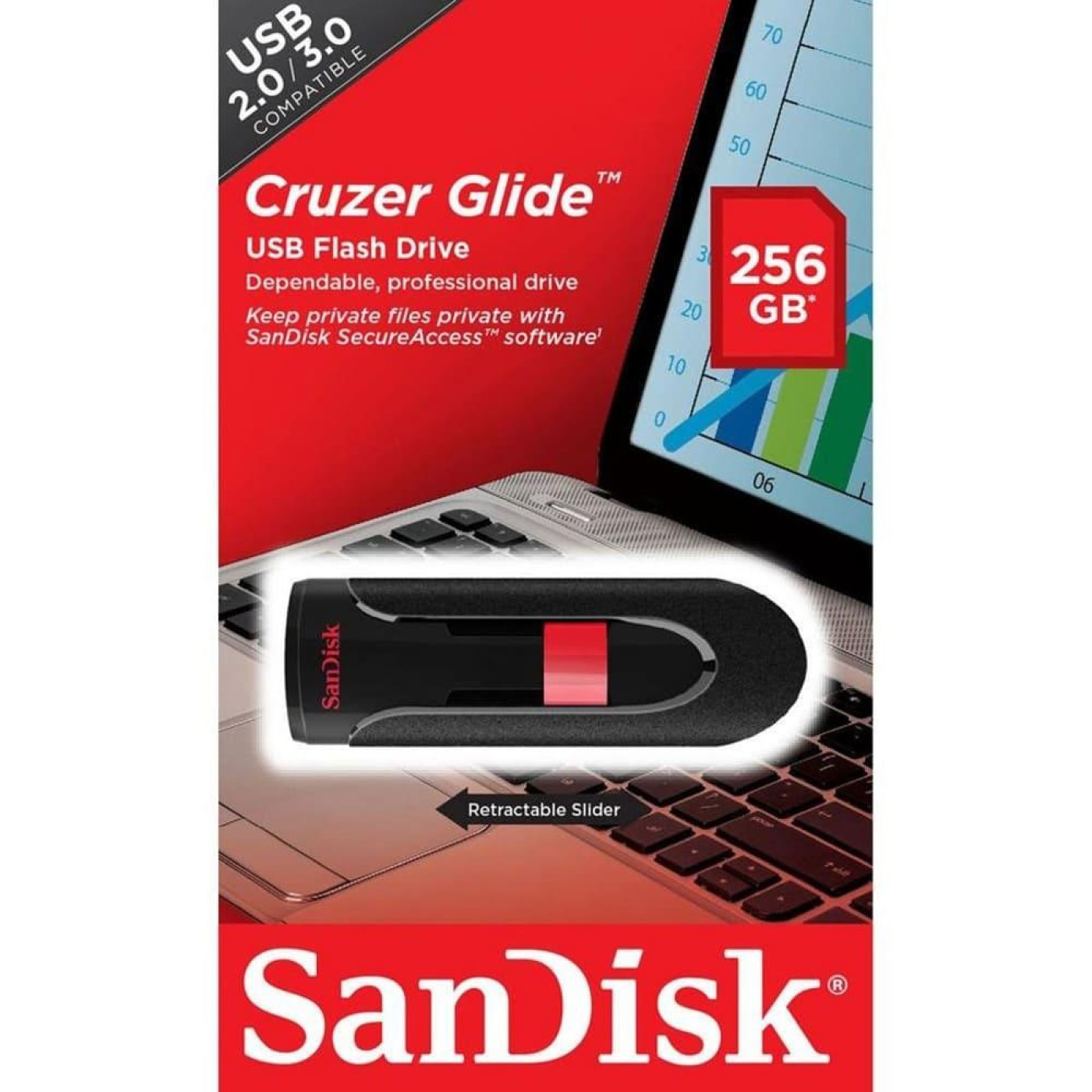 Флеш-накопичувач Sandisk USB 2.0 Cruzer Glide 256Gb Black/Red (SDCZ60-256G-B35)