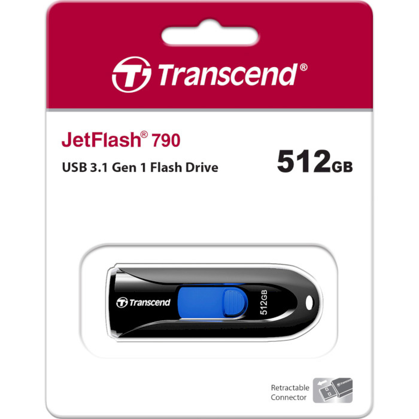 Флеш-накопитель Transcend USB 3.1 Flash Drive 512Gb JetFlash 790, Black (TS512GJF790K)