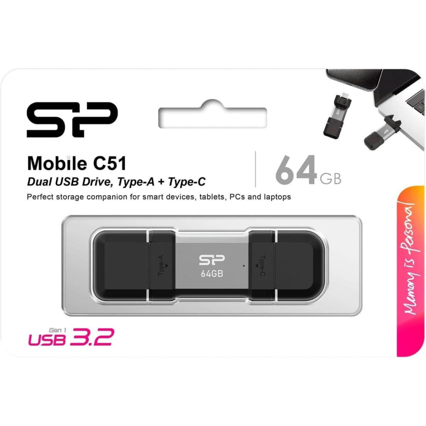 USB 64G SILICON POWER usb3.2+TypeC Mobile C51