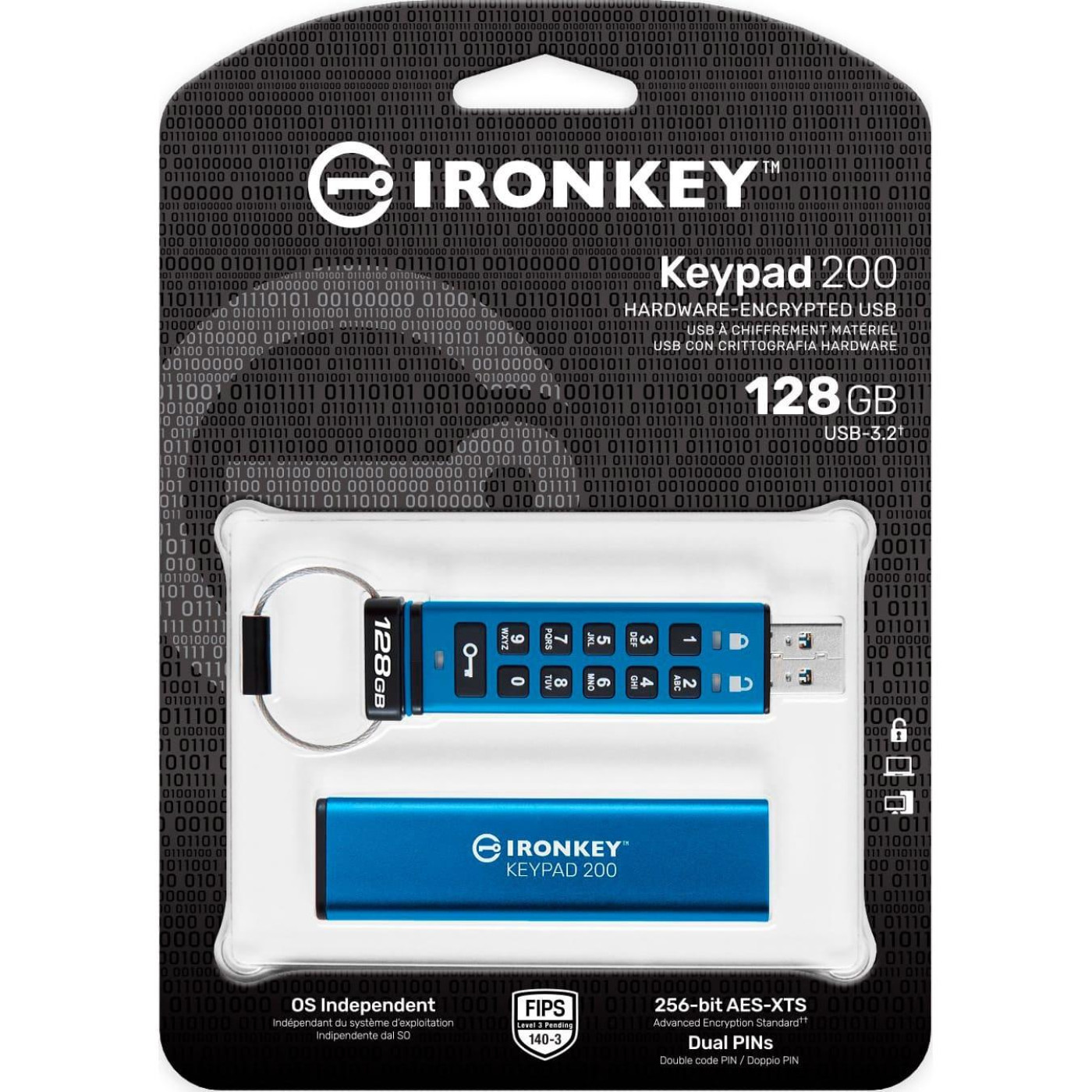 Флеш-накопичувач USB3.2 128GB Kingston IronKey Keypad 200 Type-A Blue (IKKP200/128GB)