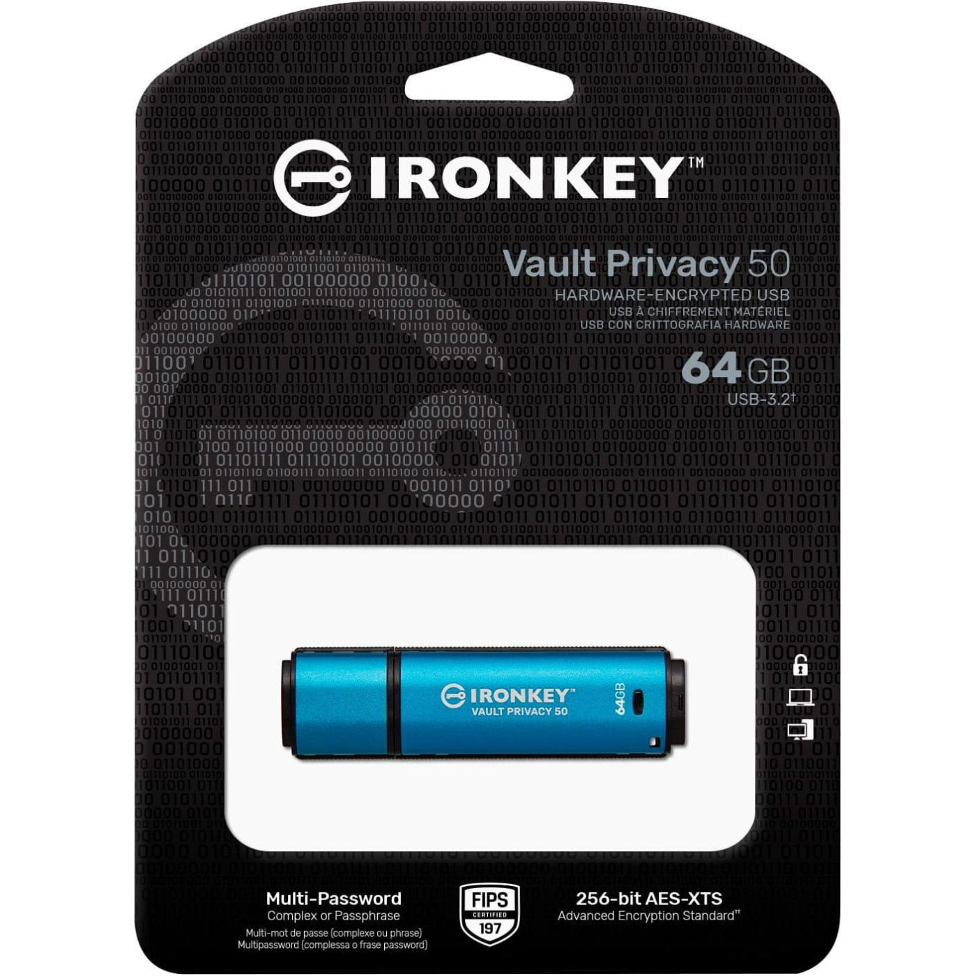 Флеш-накопичувач USB3.2 64GB Kingston IronKey Vault Privacy 50 Type-A Blue (IKVP50/64GB)