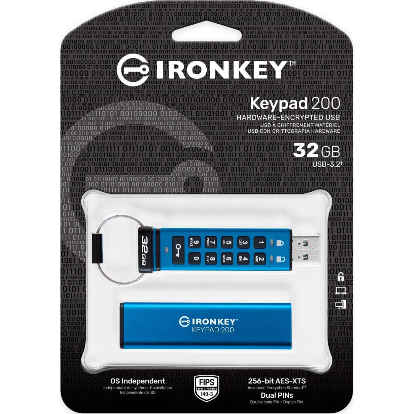 Флеш-накопичувач USB3.2 32GB Kingston IronKey Keypad 200 Type-A Blue (IKKP200/32GB)