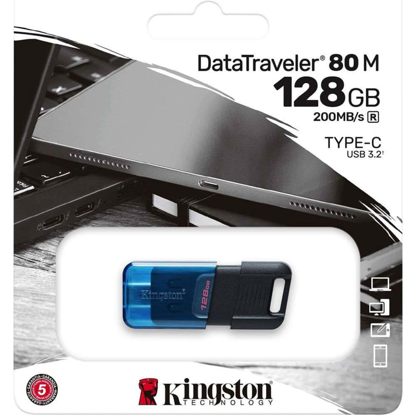 USB Flash Kingston 128GB USB 3.2 Data Traveler 80M Type-C Black/Blue, Retail