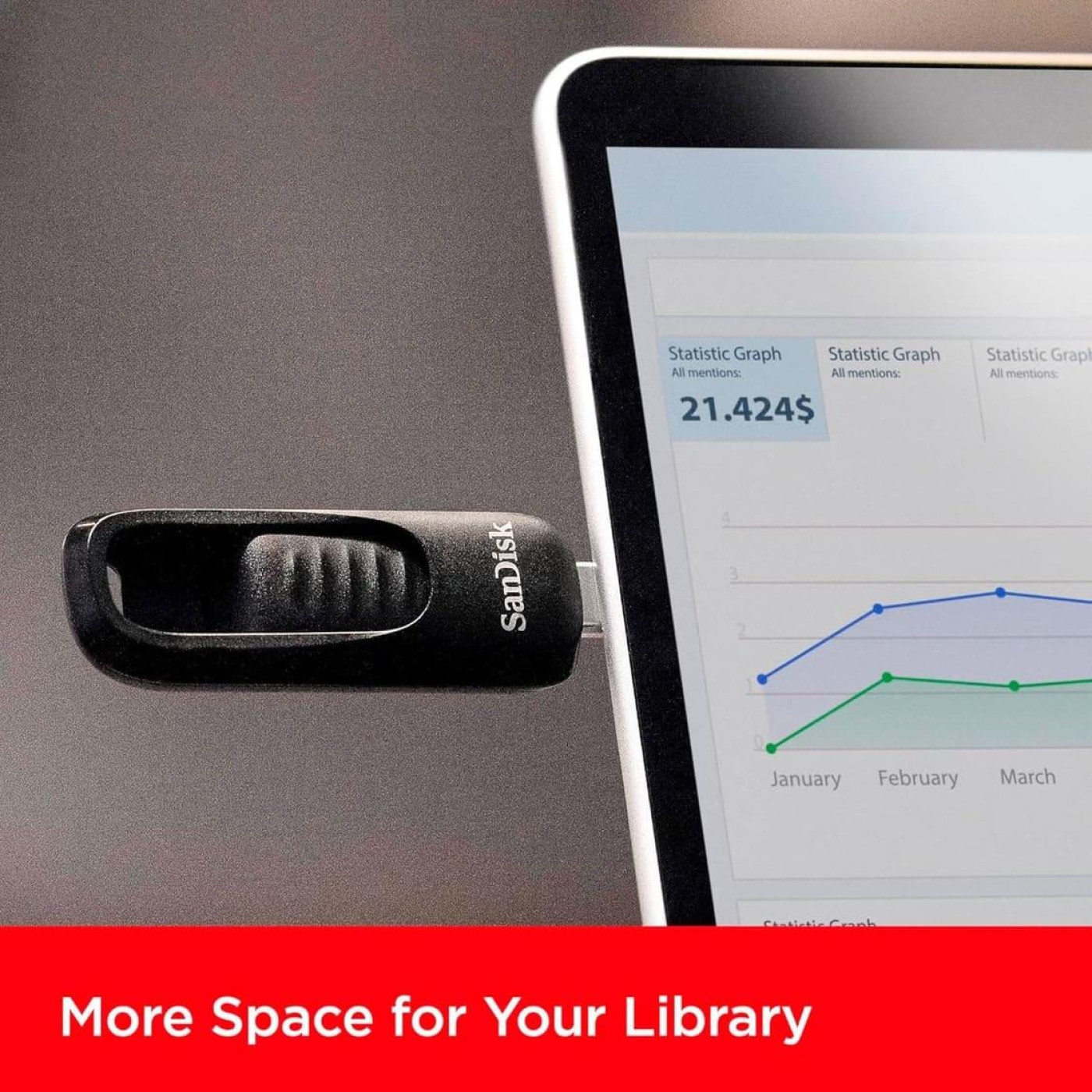 Флеш-накопитель Sandisk Flash USB 3.2 Gen1 Ultra Slider Type-C 128Gb (400 Mb/s) (SDCZ480-128G-G46)