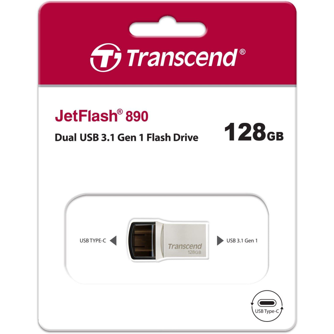 Флеш-накопитель Transcend 128GB JetFlash 890 Silver USB 3.1/Type-C (TS128GJF890S)