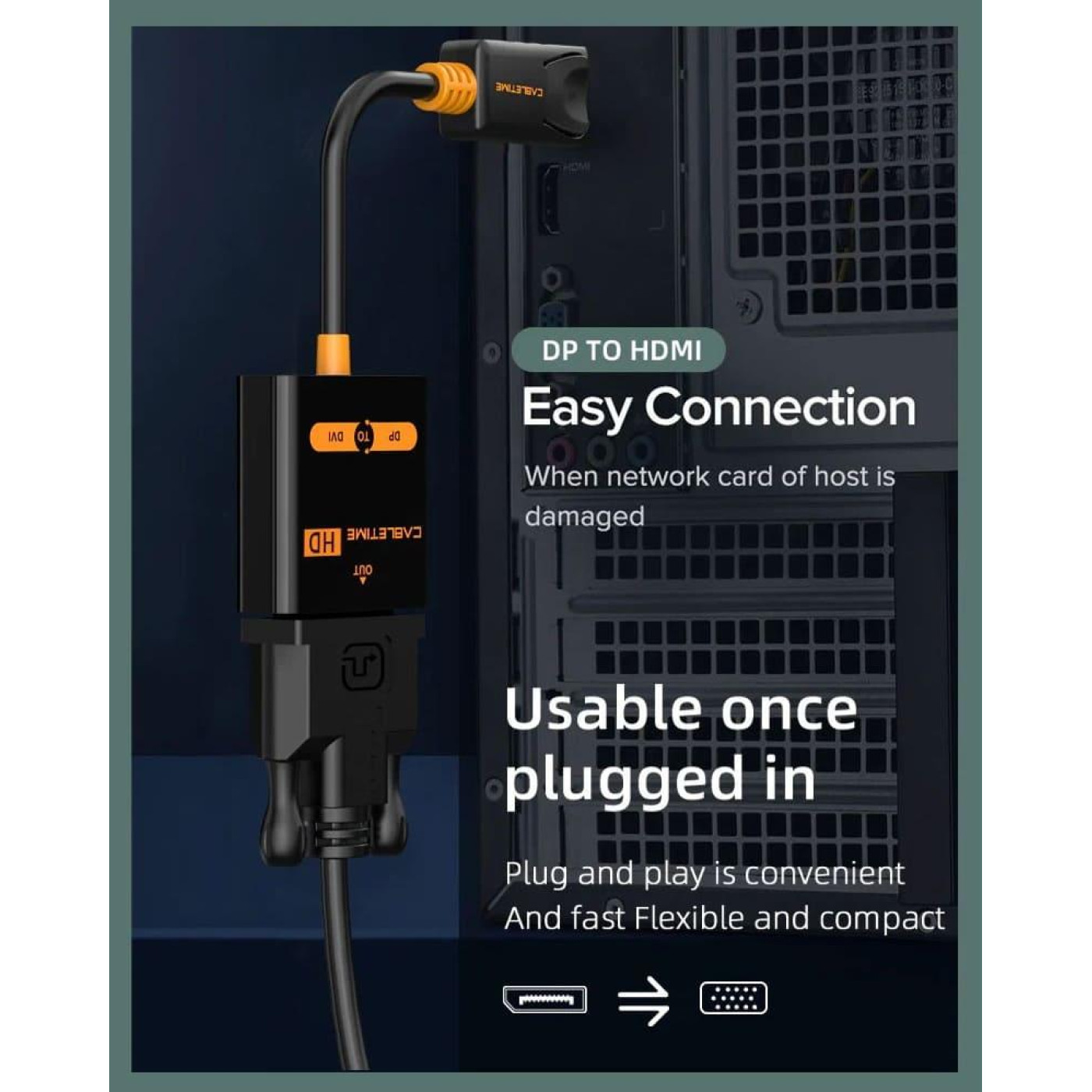 Адаптер Сabletime DisplayPort - DVI (M/F), 0.2 м, Black (CP24B)