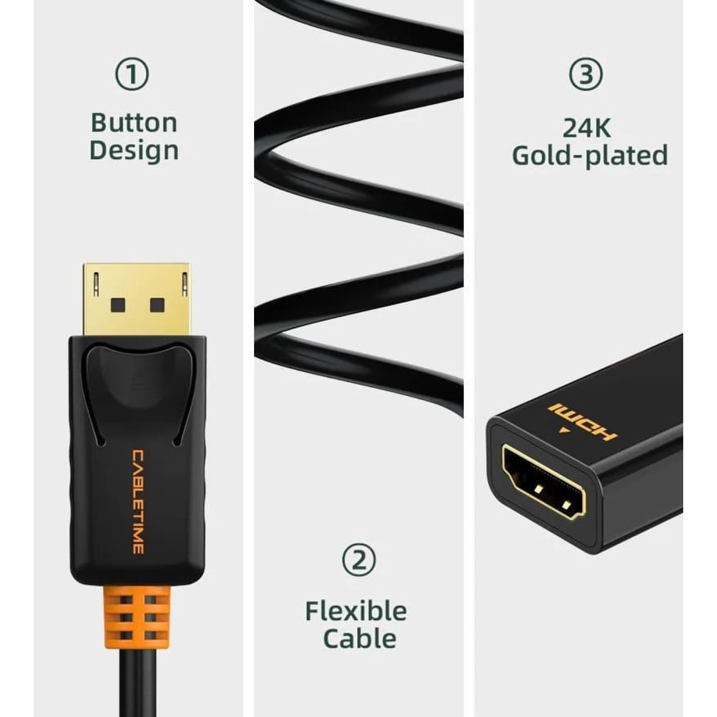 Адаптер Сabletime DisplayPort - HDMI (M/F), 0.2 м, Black (CP21B)