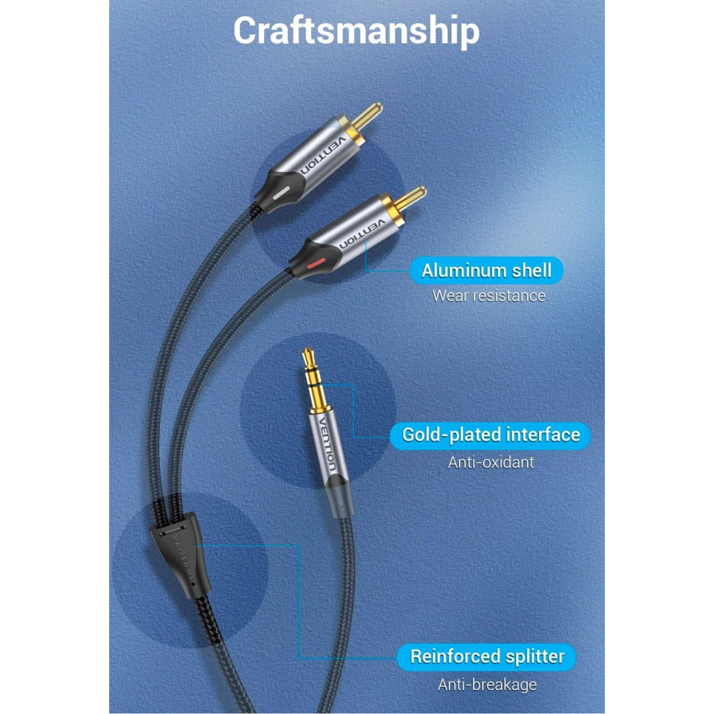 Аудио-кабель Vention 3.5 мм - 2xRCA (M/M), 1.5 м, Black (BCNBG)