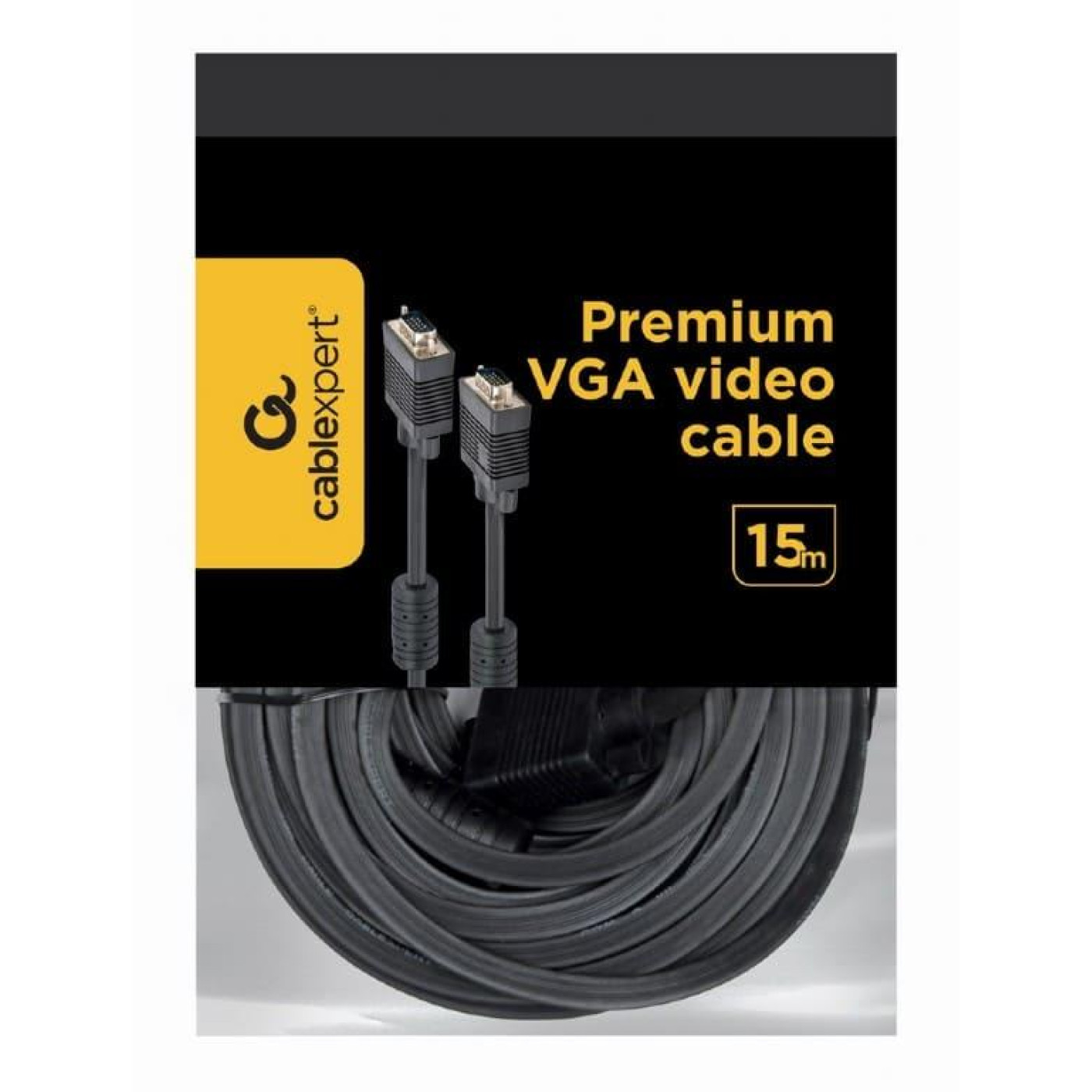 Кабель Cablexpert (CC-PPVGA-15M-B) VGA-VGA HD15M/HD15M с 2-мя фер. кольцами, двойной екран, черний, 15м