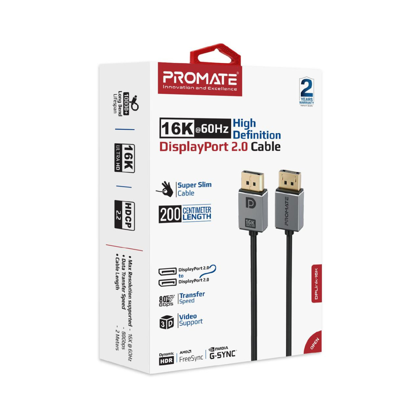 Кабель Promate DisplayPort-DisplayPort V 2.0 2 м (dplink-16k.black)