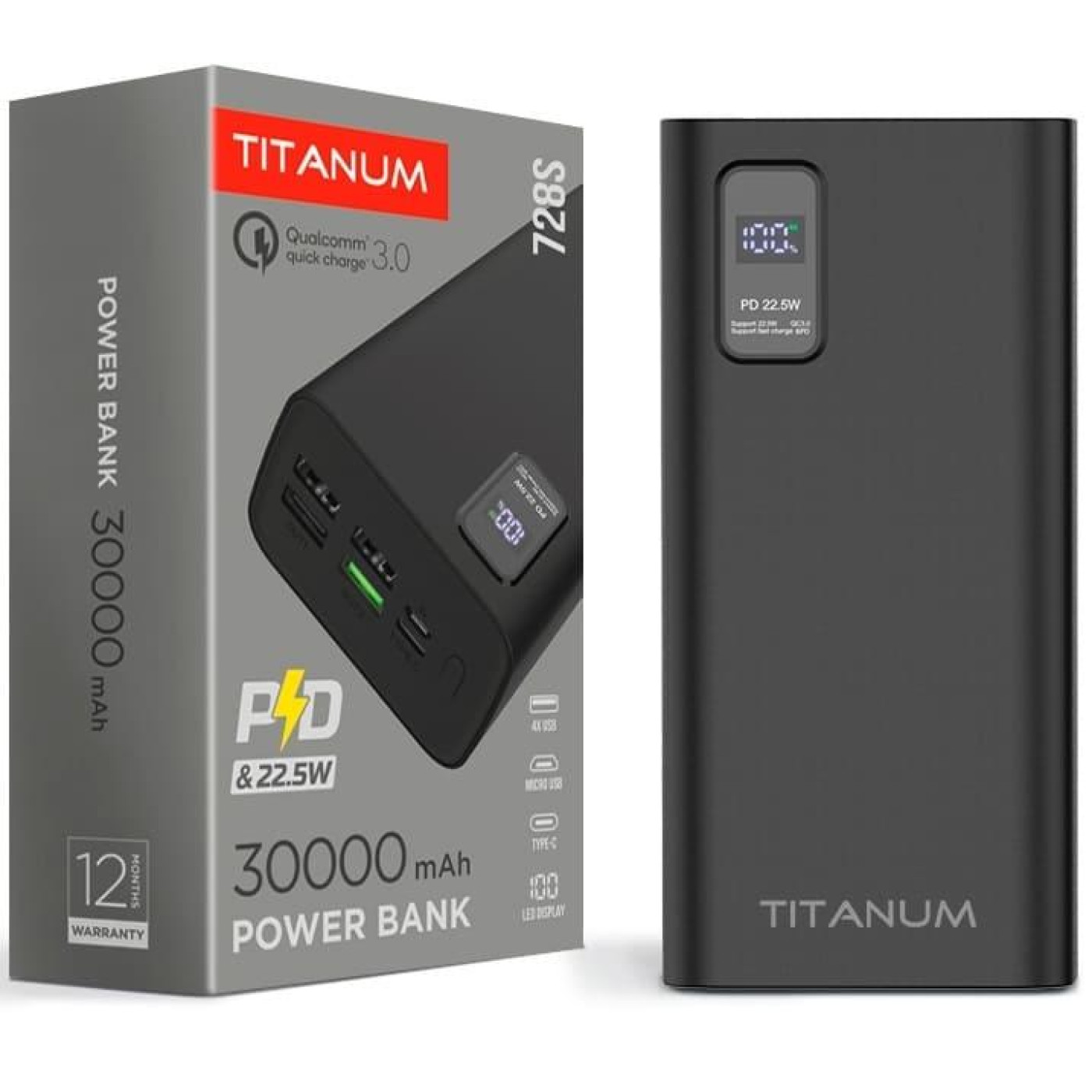 Павербанк Titanum / (TPB-728S-B)