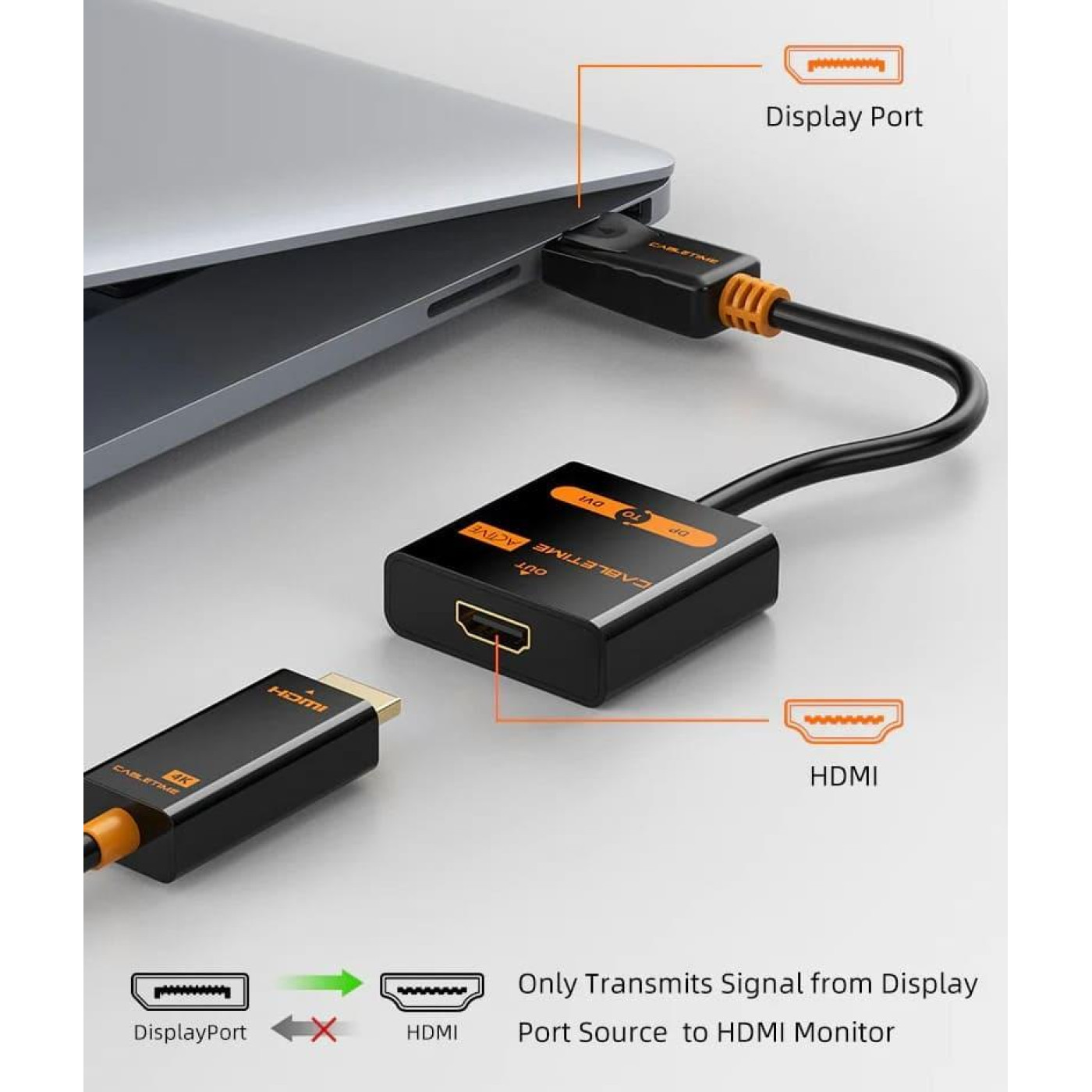 Адаптер Сabletime DisplayPort - HDMI (M/F), 0.2 м, Black (CP20B)