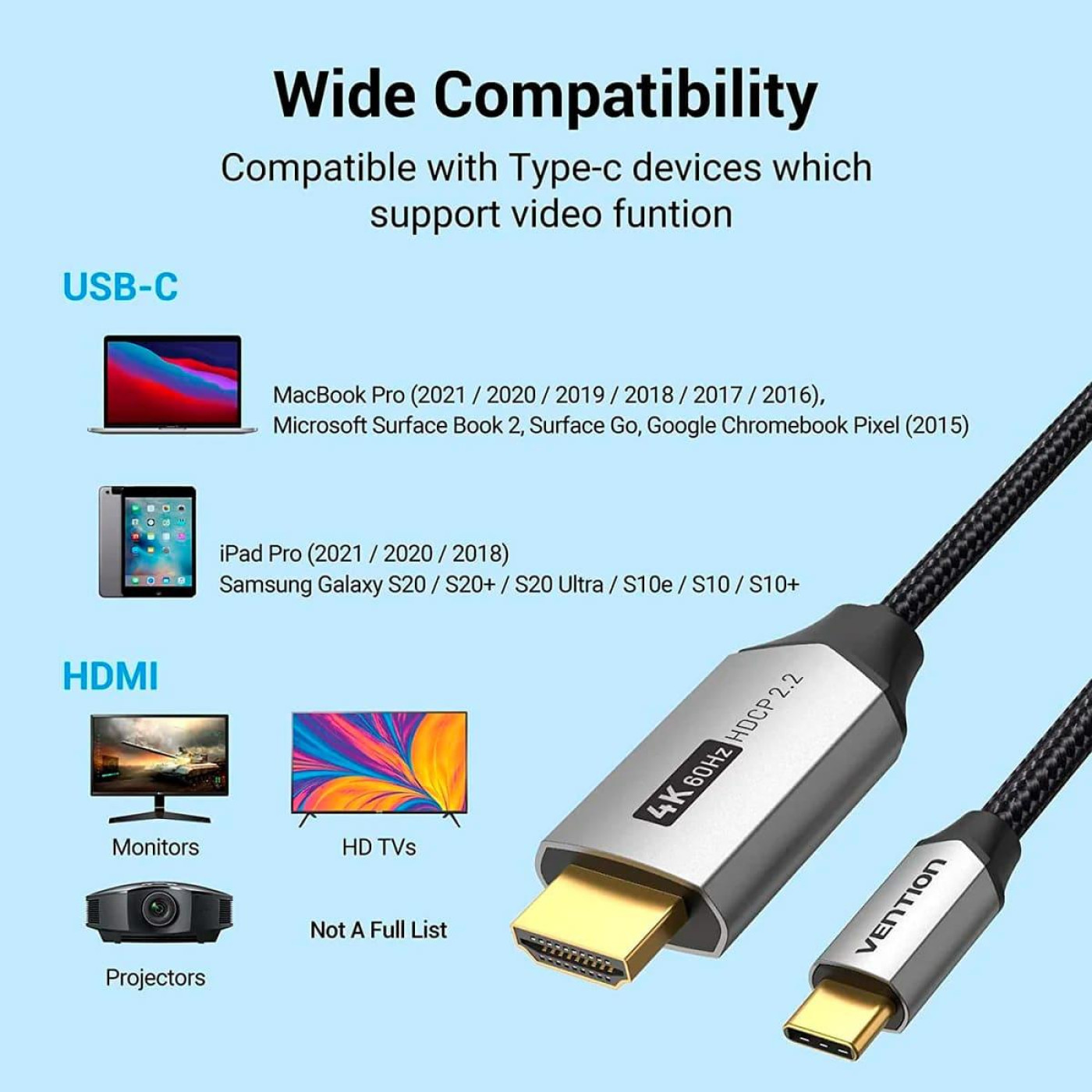 Кабель Vention HDMI-Type-C V 2.0 1.5 м (CRBBG)