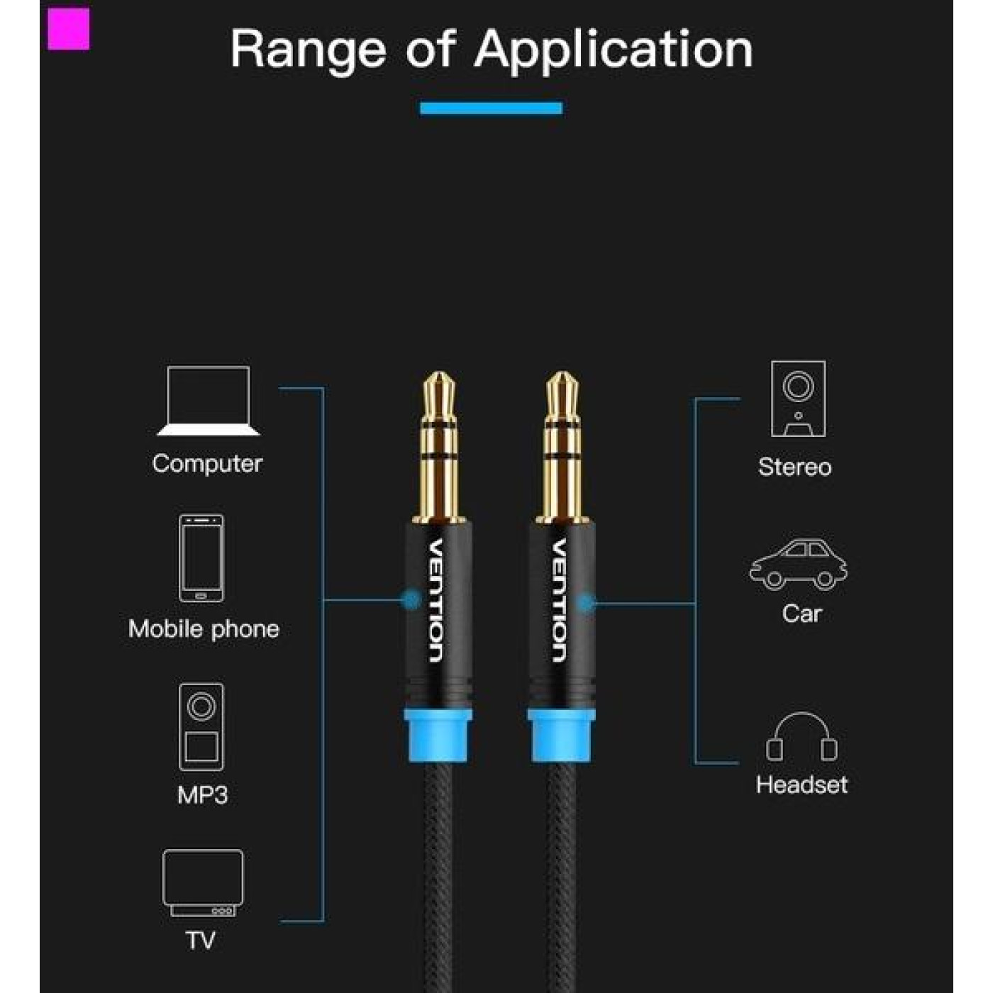 Аудио-кабель Vention Audio 3.5 mm M - 3.5 mm M, 1 m, Black (P350AC100-B-M)