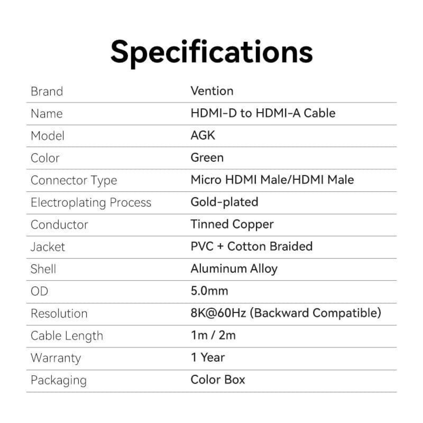 Кабель Vention HDMI-miniHDMI V 2.0 1 м (AGKGF)
