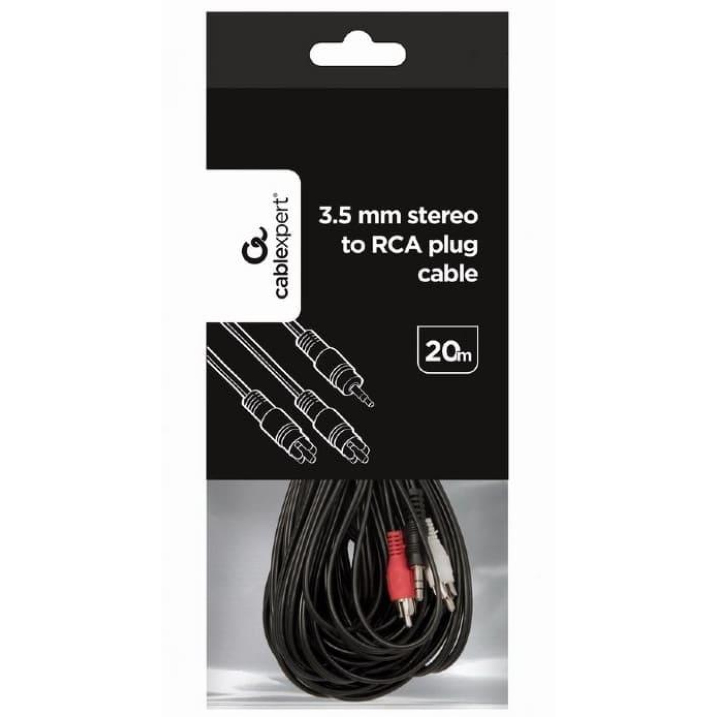 Аудио-кабель Cablexpert 3.5mm-2хRCA 20м, стерео, Black (CCA-458-20M)