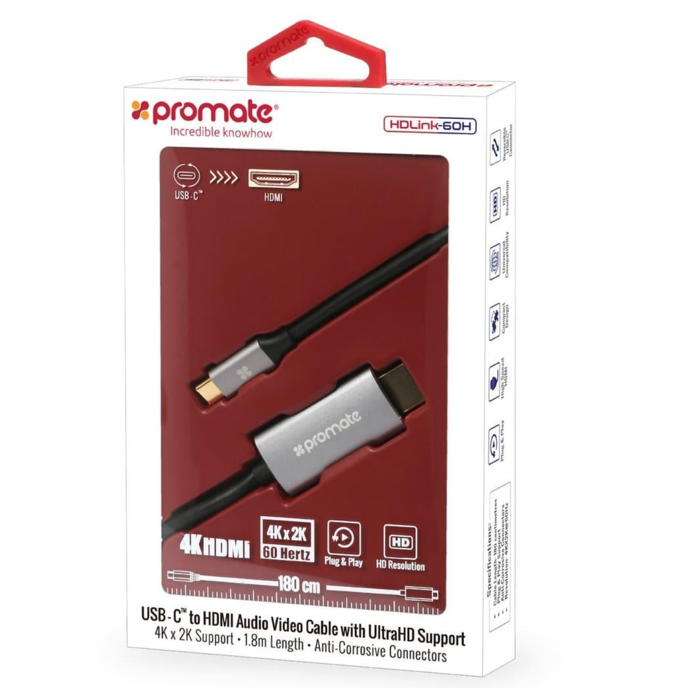 Кабель Promate HDMI-USB Type C V 2.0 2 м (hdlink-60h.grey)